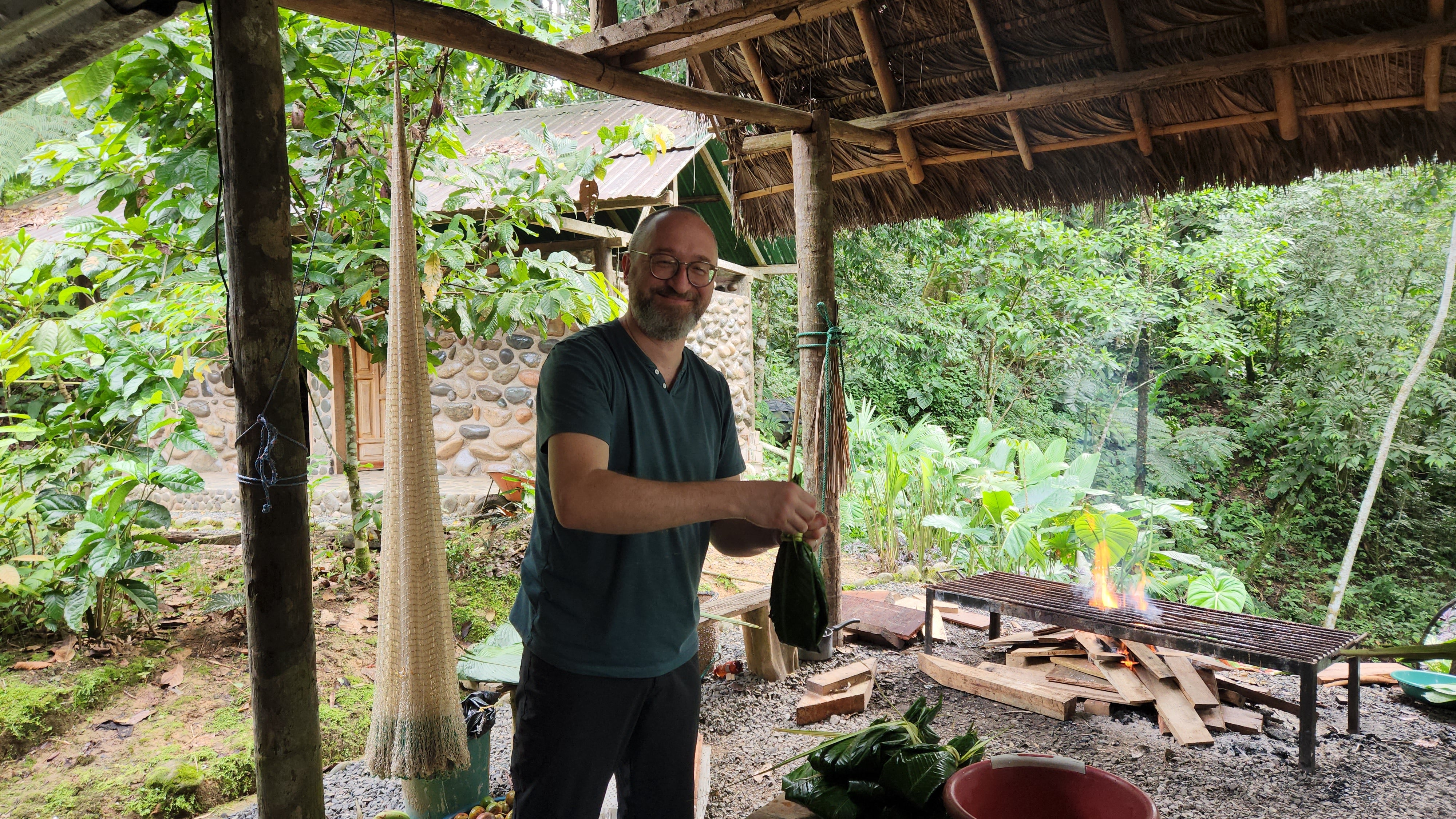 Dmitriy Babichenko wrapping fish for cooking