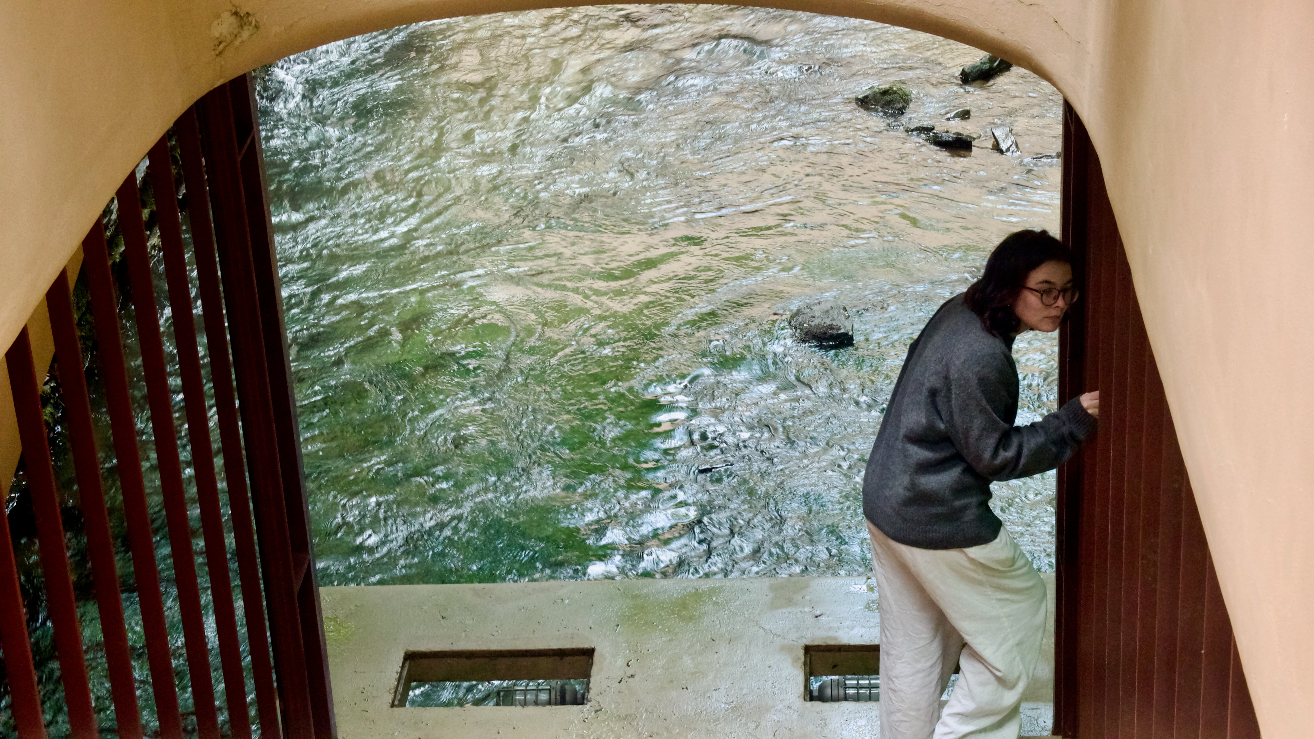 Claudia Engfer at the base of the hatch (note this is normally not available to visitors) 