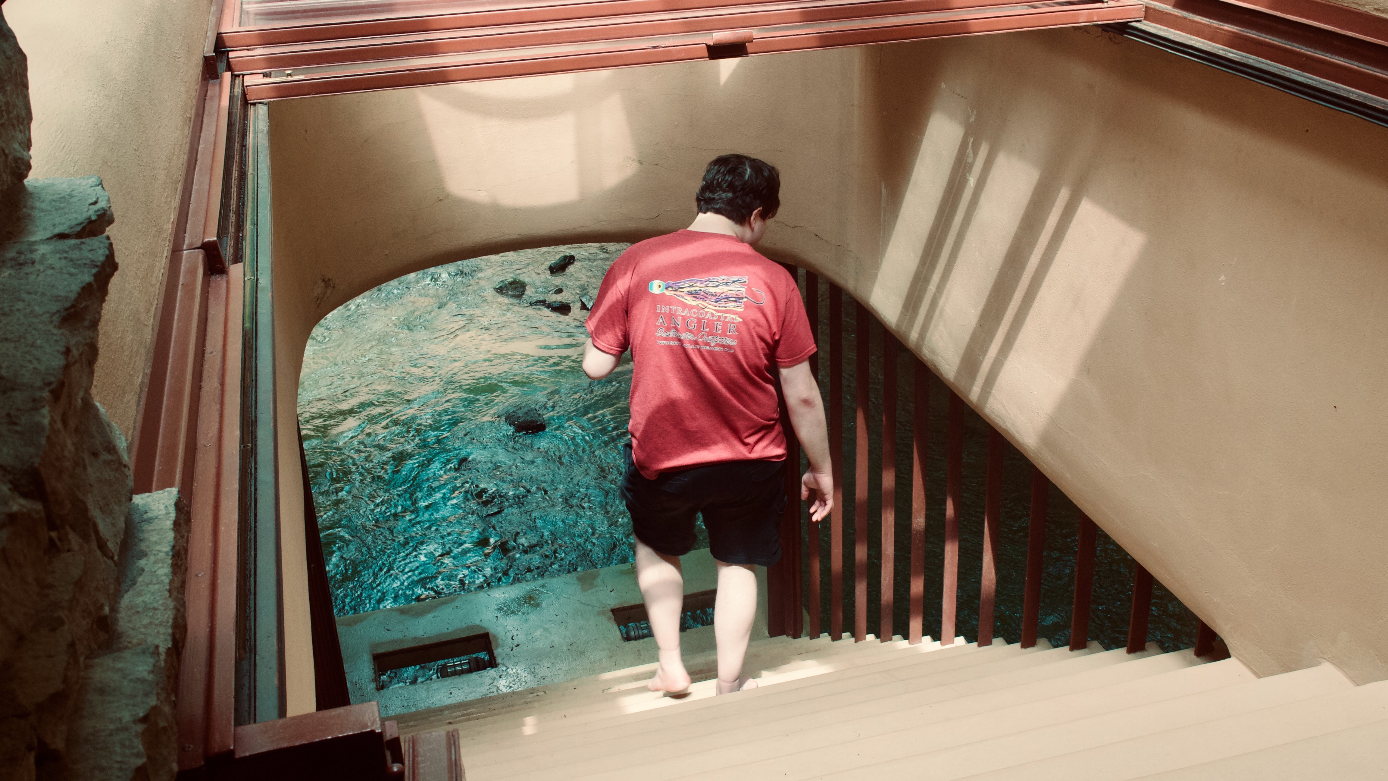 Benjamin Rieker walking down the hatch stairs (note this is normally not available to visitors) 