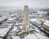 The Cathedral of Pittsburgh on a snowy day