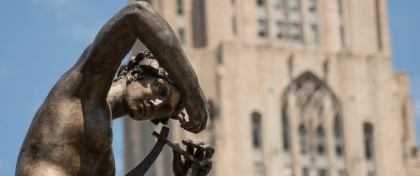 Cathedral of Learning and sculpture from fountain