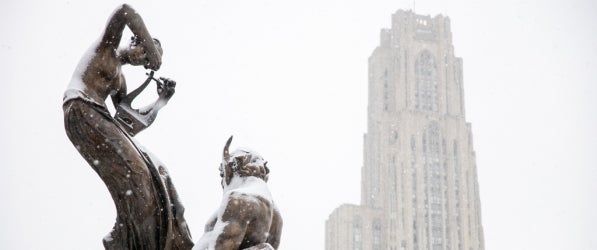 Frick Fine Arts fountain in the snow