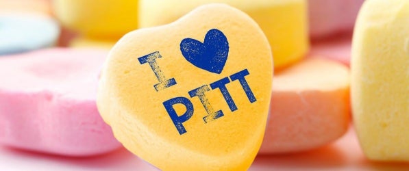 Valentine candy heart with I love Pitt on it