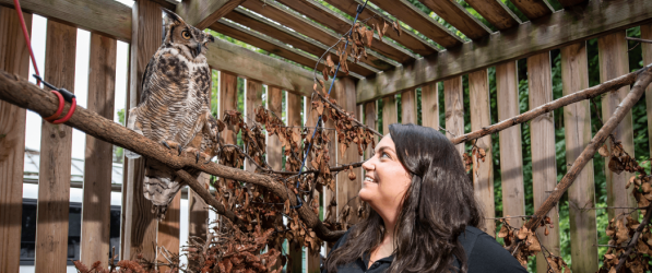 Katie Kefalos with owl Katie Kefalos with owl