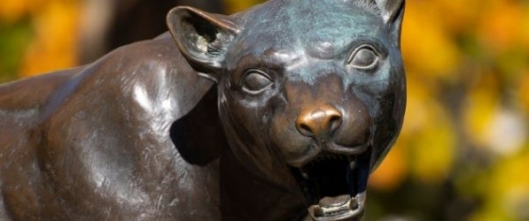 Panther statue in fall Panther statue