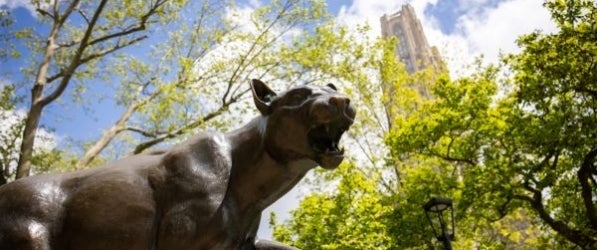 Panther in the Spring Panther statue, Cathedral in background